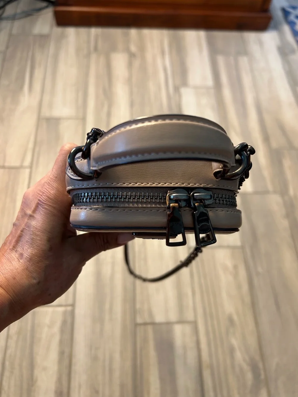 Coach Taupe Woven Leather Alie Crossbody Camera Bag Pouch Dark Chain